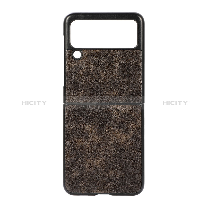 Funda Bumper Lujo Cuero y Plastico Mate Carcasa B06 para Samsung Galaxy Z Flip3 5G Marron