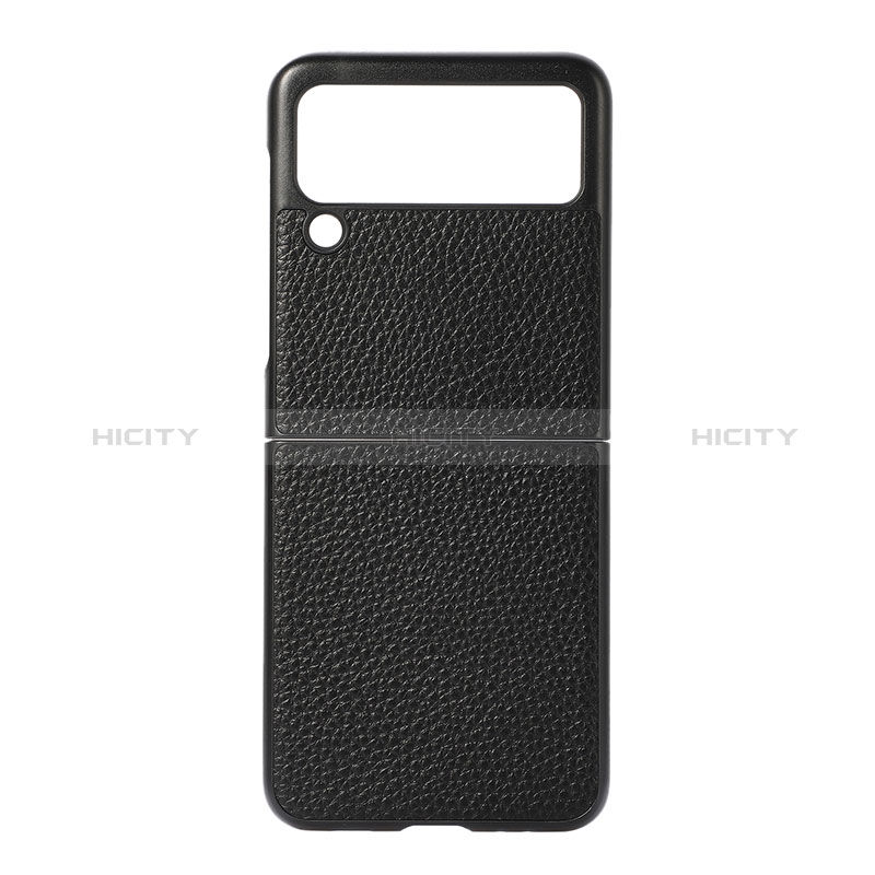 Funda Bumper Lujo Cuero y Plastico Mate Carcasa B07 para Samsung Galaxy Z Flip3 5G Negro