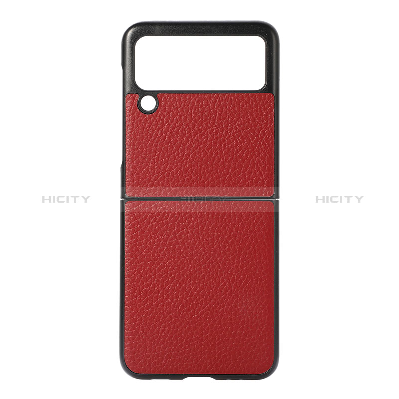 Funda Bumper Lujo Cuero y Plastico Mate Carcasa B07 para Samsung Galaxy Z Flip3 5G Rojo