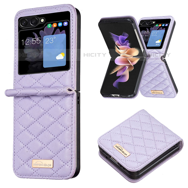 Funda Bumper Lujo Cuero y Plastico Mate Carcasa BF5 para Samsung Galaxy Z Flip5 5G Morado