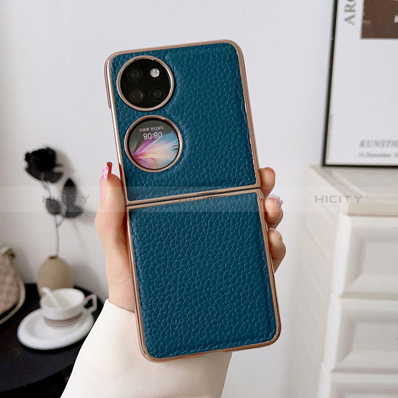 Funda Bumper Lujo Cuero y Plastico Mate Carcasa BH1 para Huawei P60 Pocket Azul