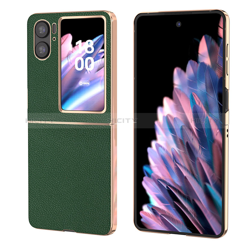 Funda Bumper Lujo Cuero y Plastico Mate Carcasa BH1 para Oppo Find N2 Flip 5G Verde