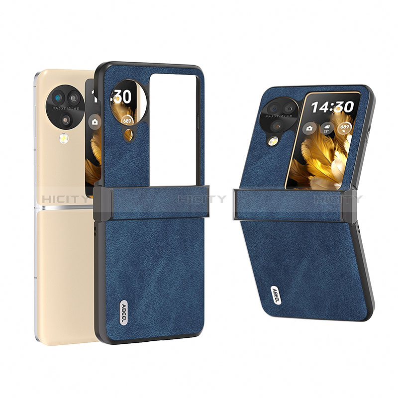 Funda Bumper Lujo Cuero y Plastico Mate Carcasa BH1 para Oppo Find N3 Flip 5G Azul