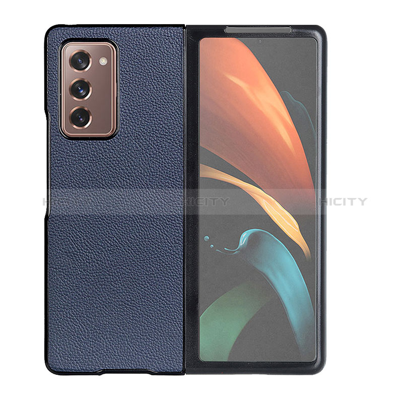 Funda Bumper Lujo Cuero y Plastico Mate Carcasa BH1 para Samsung Galaxy Z Fold2 5G Azul