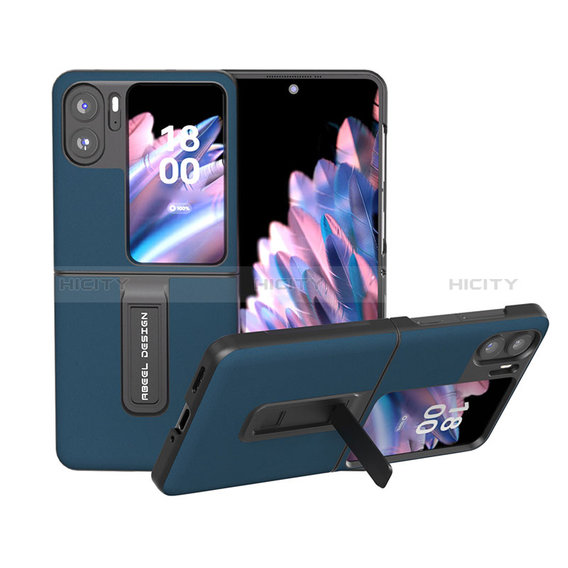 Funda Bumper Lujo Cuero y Plastico Mate Carcasa BH10 para Oppo Find N2 Flip 5G Azul