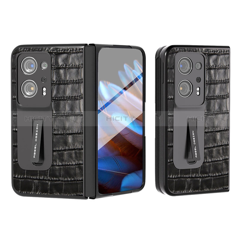 Funda Bumper Lujo Cuero y Plastico Mate Carcasa BH11 para Oppo Find N2 5G Negro