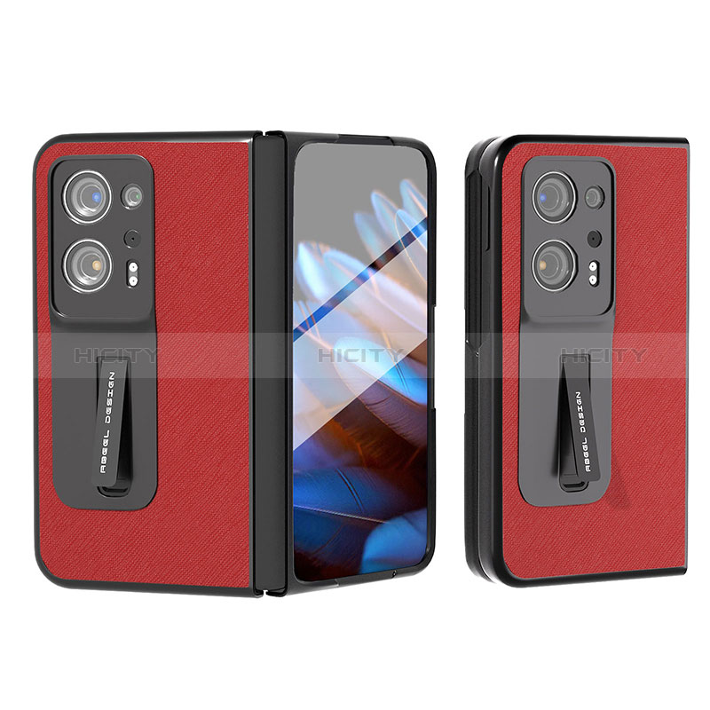 Funda Bumper Lujo Cuero y Plastico Mate Carcasa BH12 para Oppo Find N2 5G Rojo