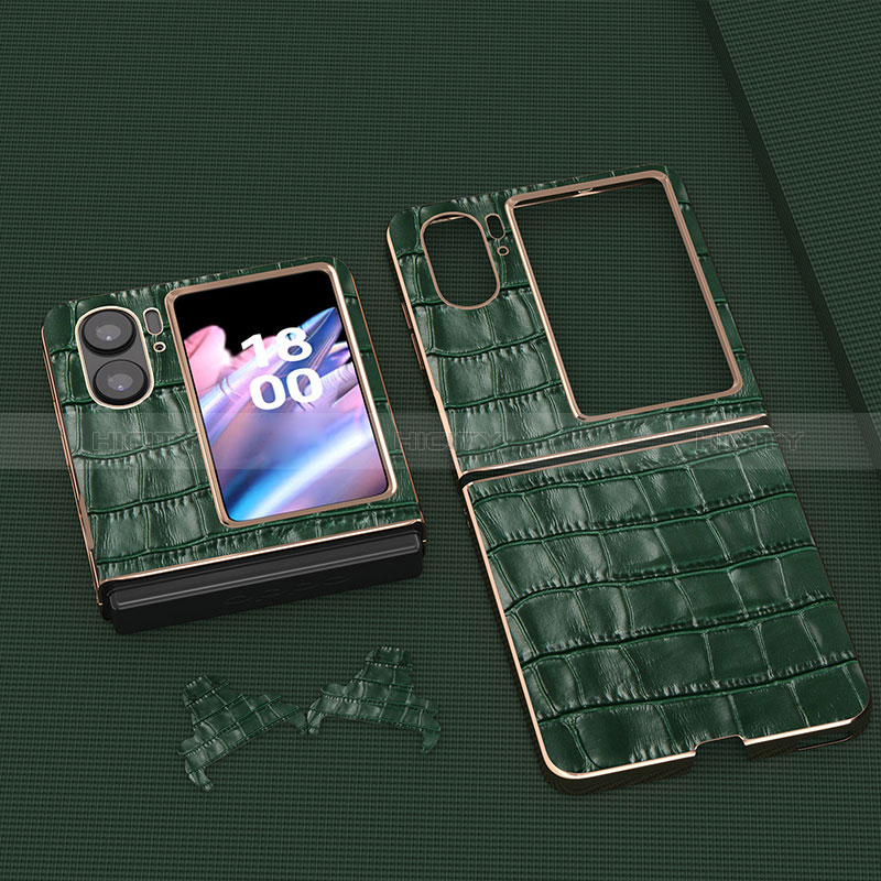 Funda Bumper Lujo Cuero y Plastico Mate Carcasa BH12 para Oppo Find N2 Flip 5G Verde