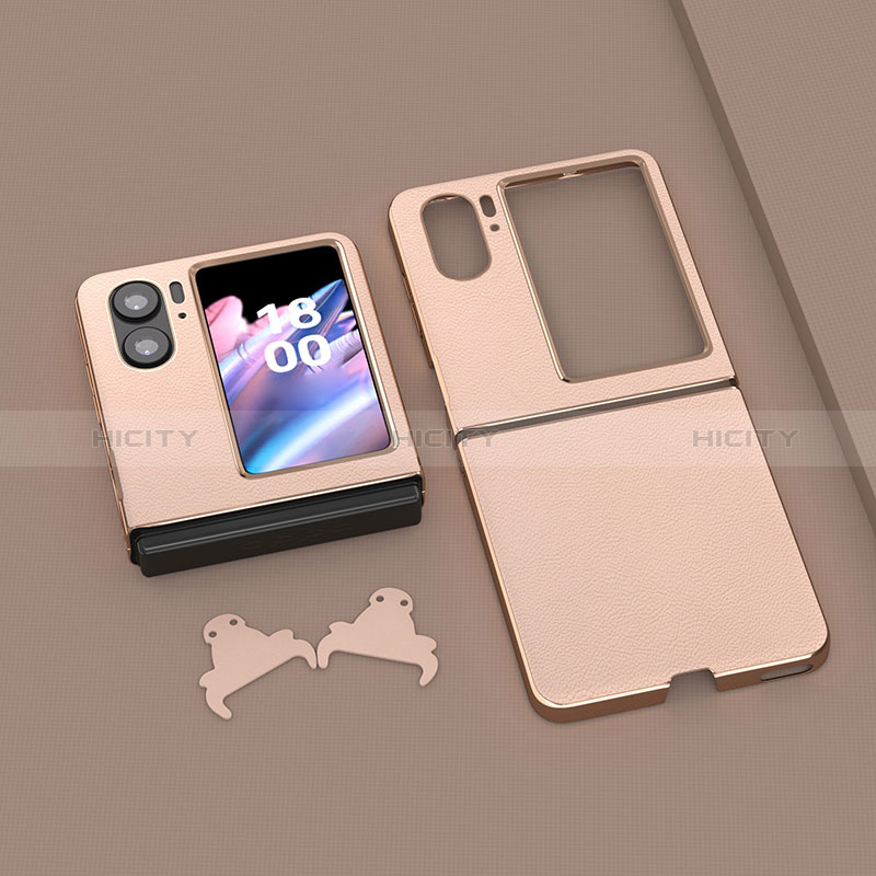 Funda Bumper Lujo Cuero y Plastico Mate Carcasa BH13 para Oppo Find N2 Flip 5G Oro