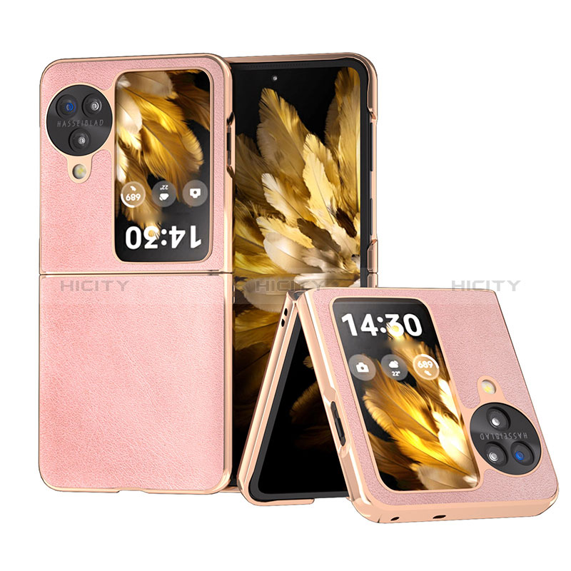 Funda Bumper Lujo Cuero y Plastico Mate Carcasa BH13 para Oppo Find N3 Flip 5G