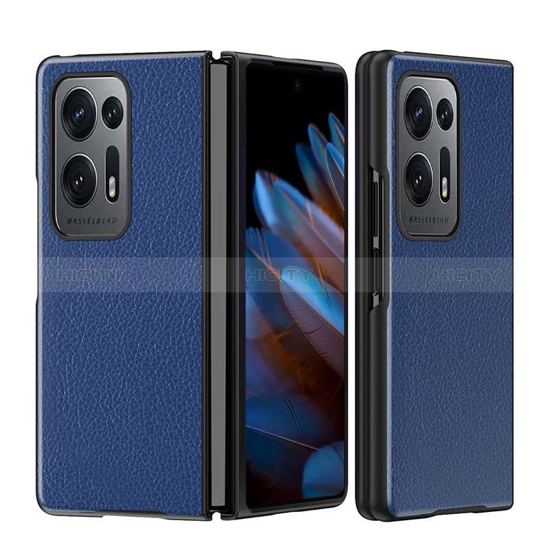 Funda Bumper Lujo Cuero y Plastico Mate Carcasa BH14 para Oppo Find N2 5G Azul