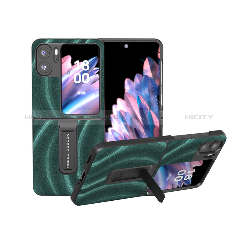 Funda Bumper Lujo Cuero y Plastico Mate Carcasa BH15 para Oppo Find N2 Flip 5G Verde