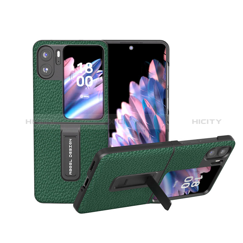 Funda Bumper Lujo Cuero y Plastico Mate Carcasa BH16 para Oppo Find N2 Flip 5G Verde