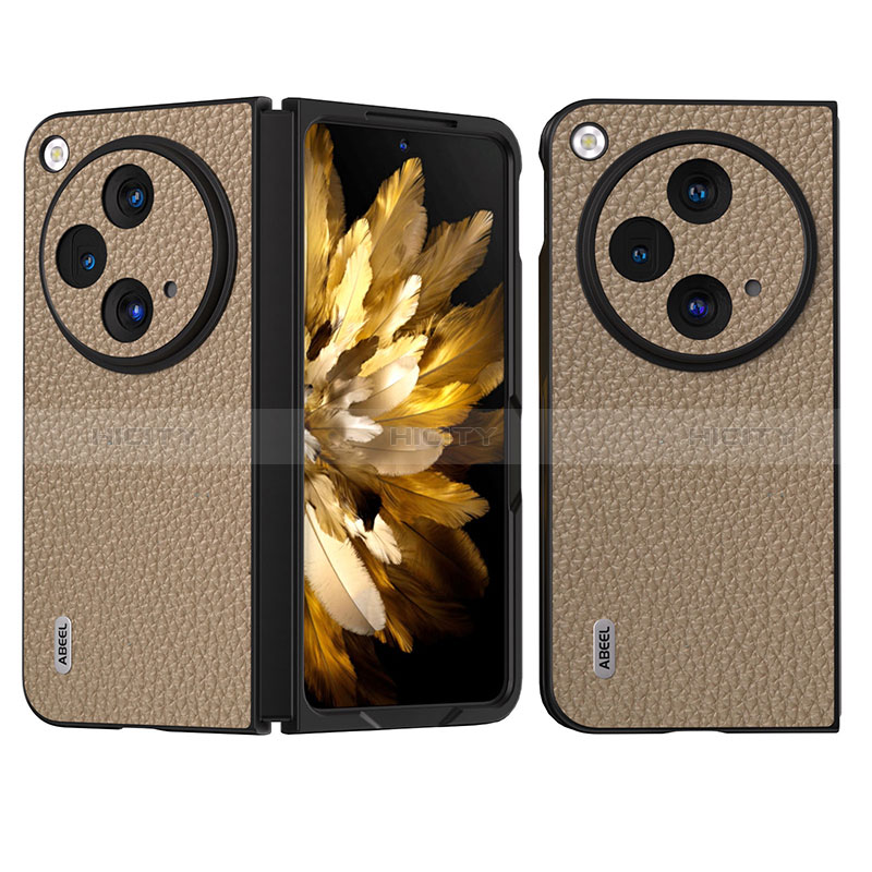 Funda Bumper Lujo Cuero y Plastico Mate Carcasa BH19 para OnePlus Open 5G Marron