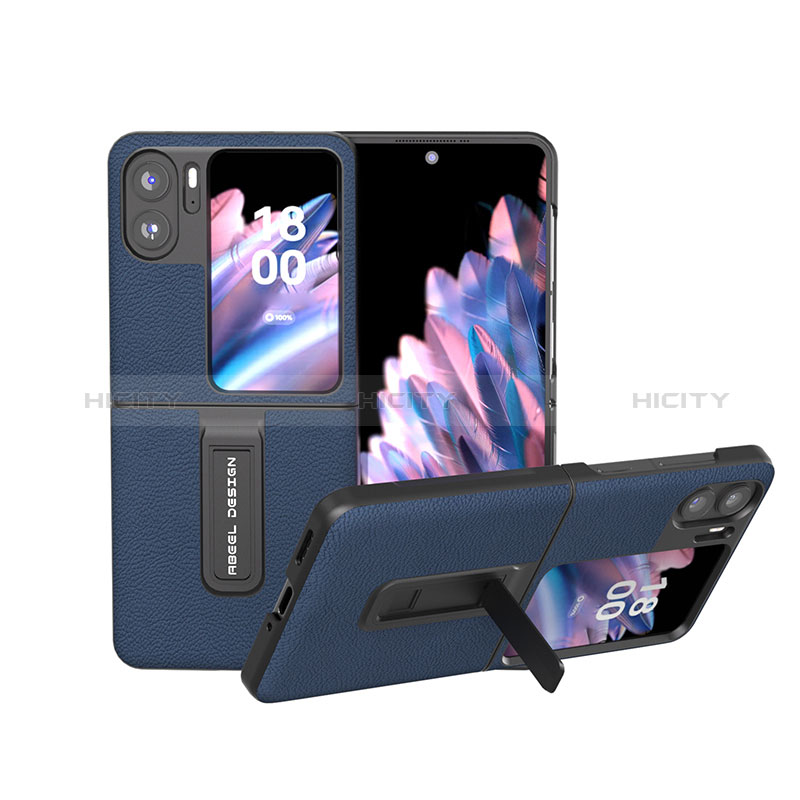 Funda Bumper Lujo Cuero y Plastico Mate Carcasa BH19 para Oppo Find N2 Flip 5G Azul