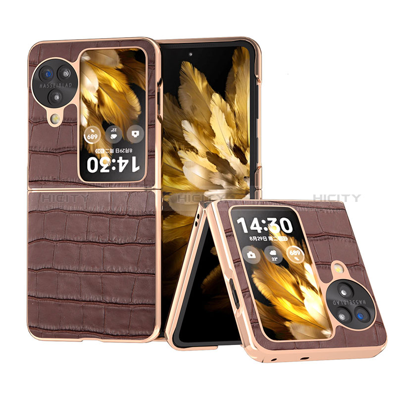 Funda Bumper Lujo Cuero y Plastico Mate Carcasa BH19 para Oppo Find N3 Flip 5G Marron