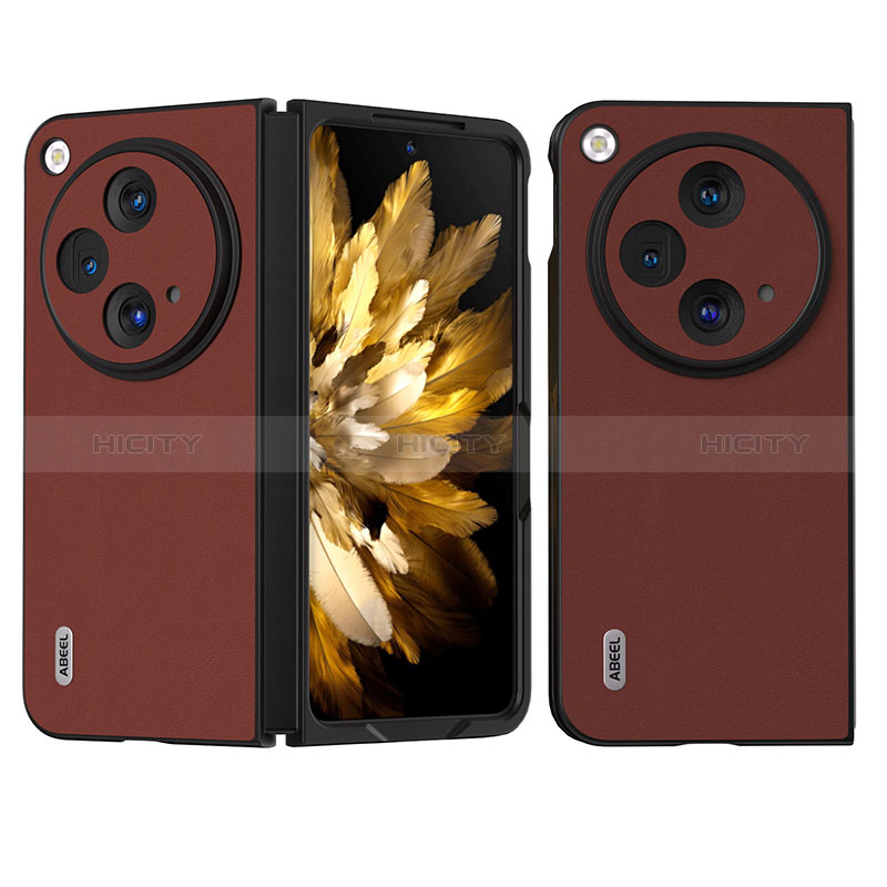 Funda Bumper Lujo Cuero y Plastico Mate Carcasa BH2 para OnePlus Open 5G Marron