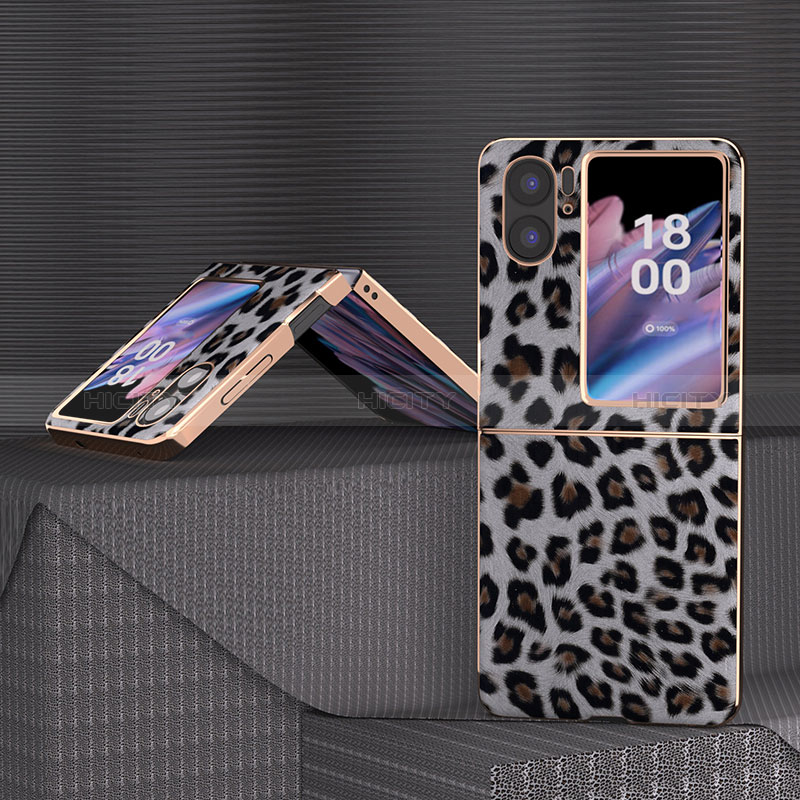 Funda Bumper Lujo Cuero y Plastico Mate Carcasa BH2 para Oppo Find N2 Flip 5G Gris Oscuro