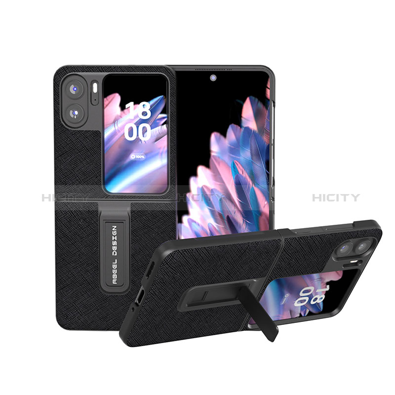 Funda Bumper Lujo Cuero y Plastico Mate Carcasa BH20 para Oppo Find N2 Flip 5G Negro