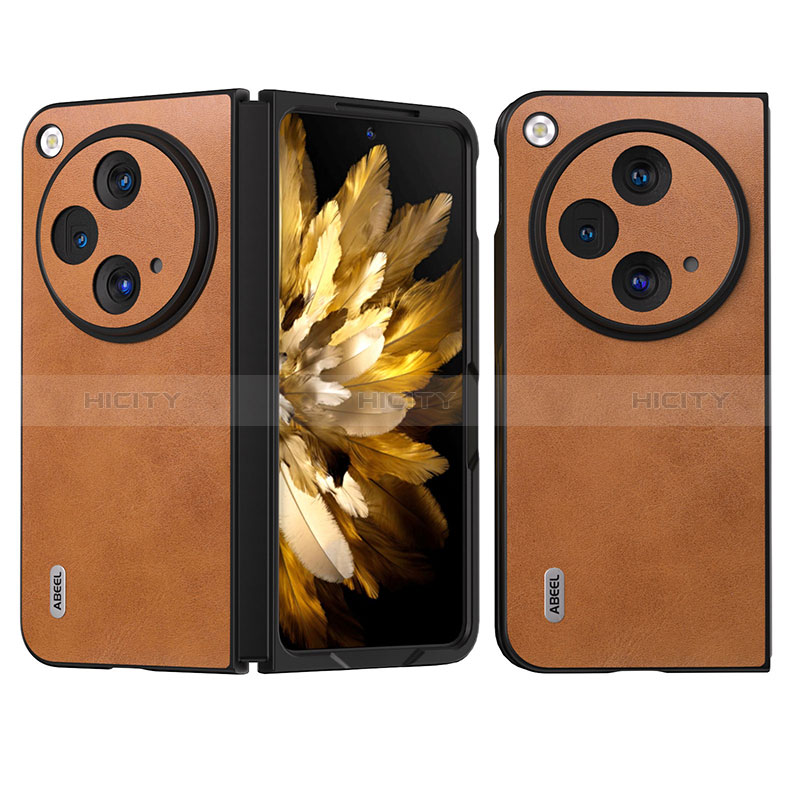 Funda Bumper Lujo Cuero y Plastico Mate Carcasa BH21 para OnePlus Open 5G Marron