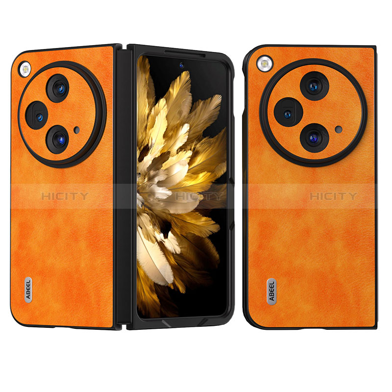 Funda Bumper Lujo Cuero y Plastico Mate Carcasa BH22 para Oppo Find N3 5G Naranja