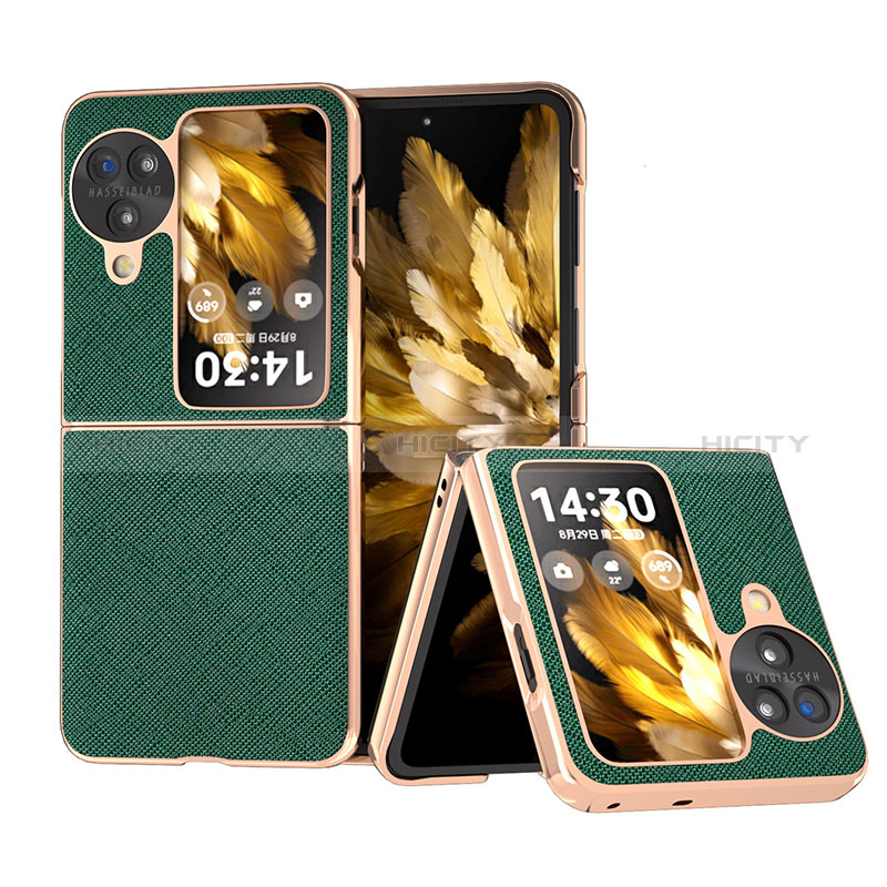 Funda Bumper Lujo Cuero y Plastico Mate Carcasa BH26 para Oppo Find N3 Flip 5G Verde