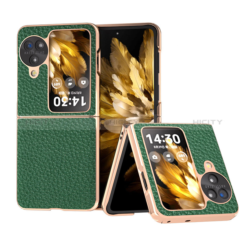 Funda Bumper Lujo Cuero y Plastico Mate Carcasa BH28 para Oppo Find N3 Flip 5G Verde