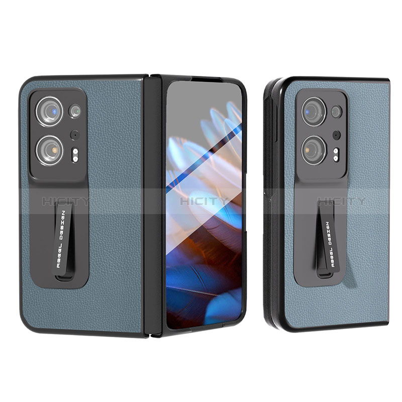 Funda Bumper Lujo Cuero y Plastico Mate Carcasa BH3 para Oppo Find N2 5G Azul Cielo