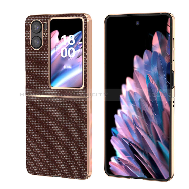 Funda Bumper Lujo Cuero y Plastico Mate Carcasa BH4 para Oppo Find N2 Flip 5G Marron