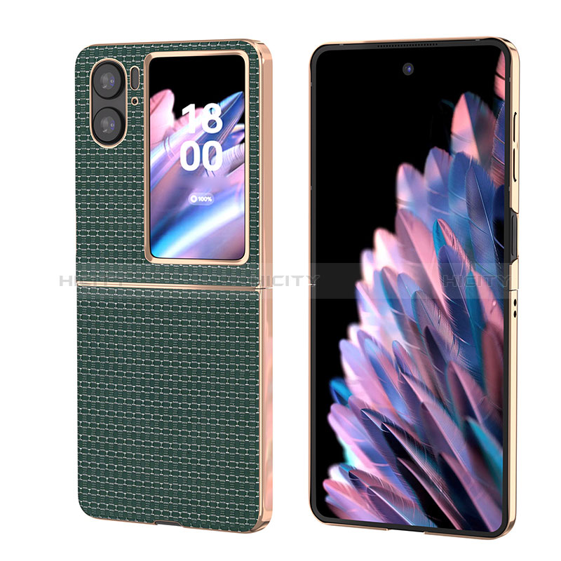 Funda Bumper Lujo Cuero y Plastico Mate Carcasa BH4 para Oppo Find N2 Flip 5G Verde