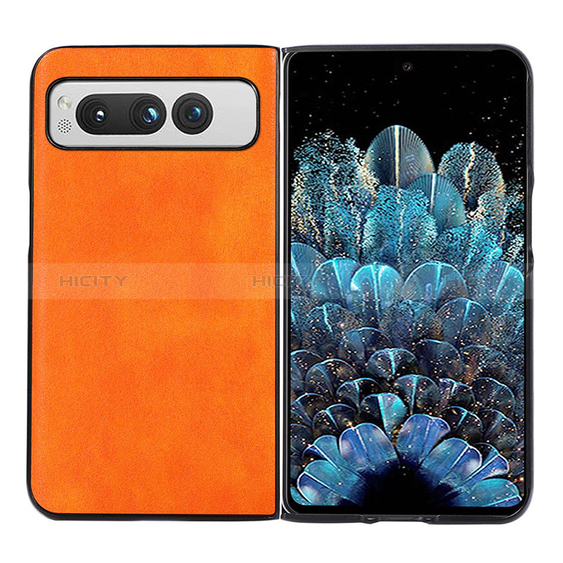 Funda Bumper Lujo Cuero y Plastico Mate Carcasa BH5 para Google Pixel Fold 5G Naranja