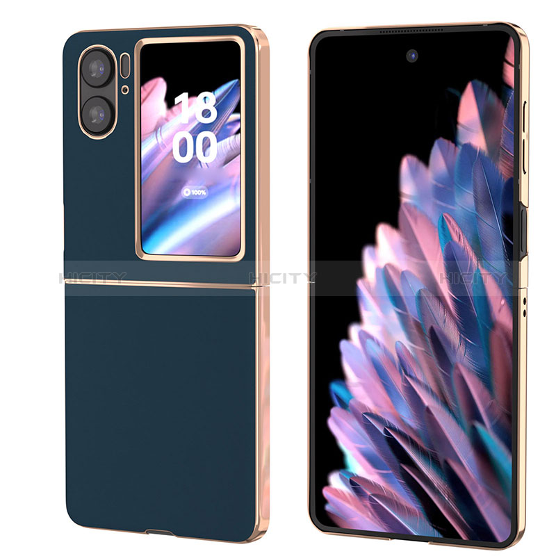 Funda Bumper Lujo Cuero y Plastico Mate Carcasa BH5 para Oppo Find N2 Flip 5G Azul