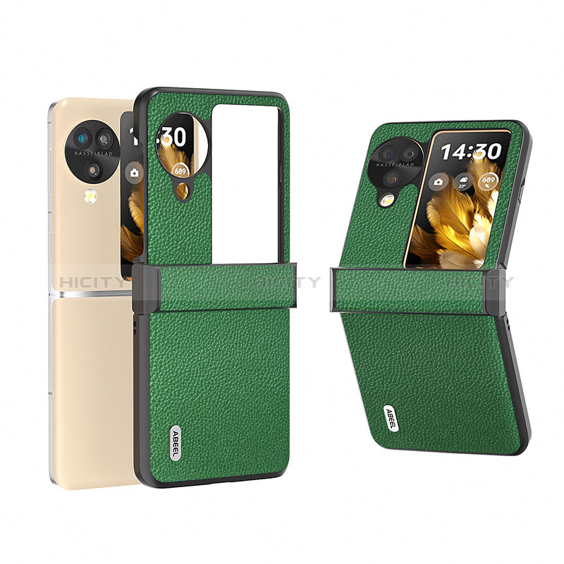 Funda Bumper Lujo Cuero y Plastico Mate Carcasa BH5 para Oppo Find N3 Flip 5G Verde