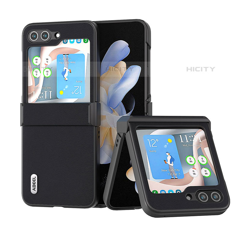 Funda Bumper Lujo Cuero y Plastico Mate Carcasa BH5 para Samsung Galaxy Z Flip5 5G Negro