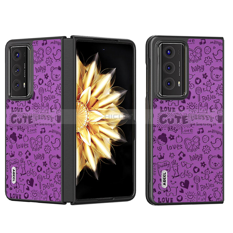 Funda Bumper Lujo Cuero y Plastico Mate Carcasa BH6 para Huawei Honor Magic V2 5G Morado