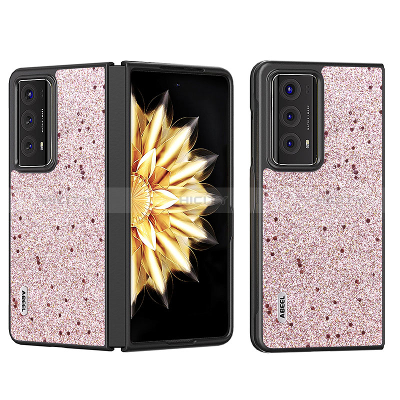 Funda Bumper Lujo Cuero y Plastico Mate Carcasa BH6 para Huawei Honor Magic V2 5G Oro Rosa