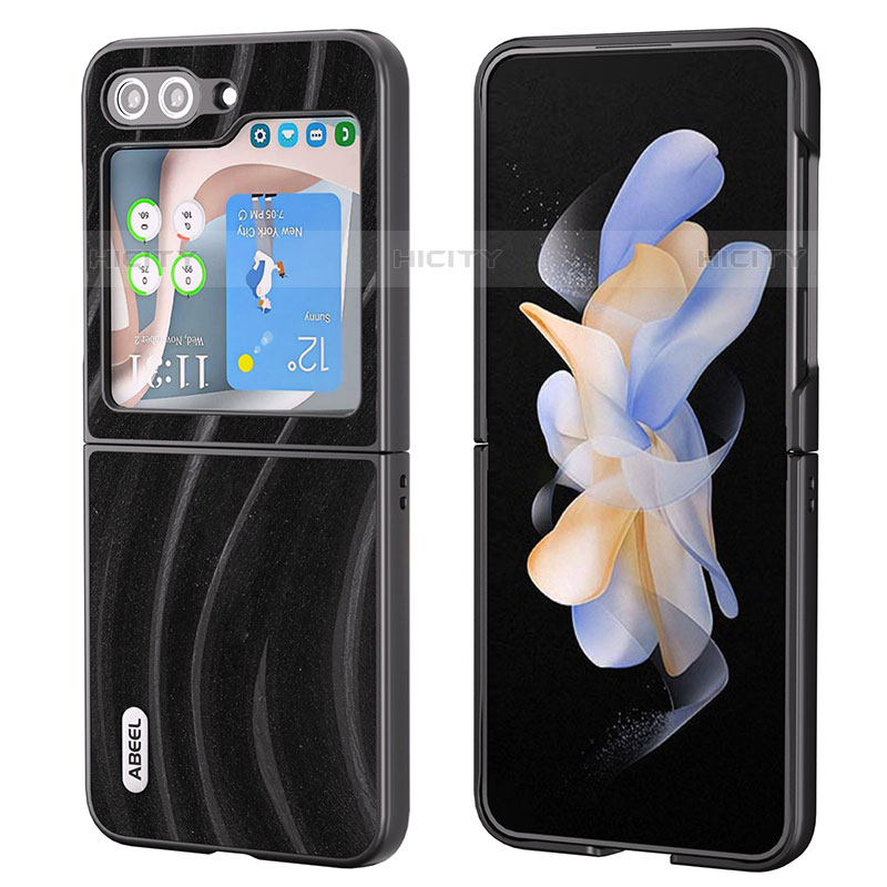 Funda Bumper Lujo Cuero y Plastico Mate Carcasa BH6 para Samsung Galaxy Z Flip5 5G Negro