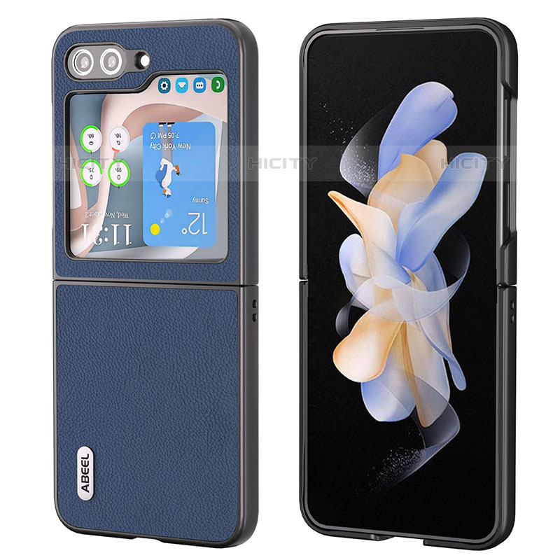 Funda Bumper Lujo Cuero y Plastico Mate Carcasa BH7 para Samsung Galaxy Z Flip5 5G Azul