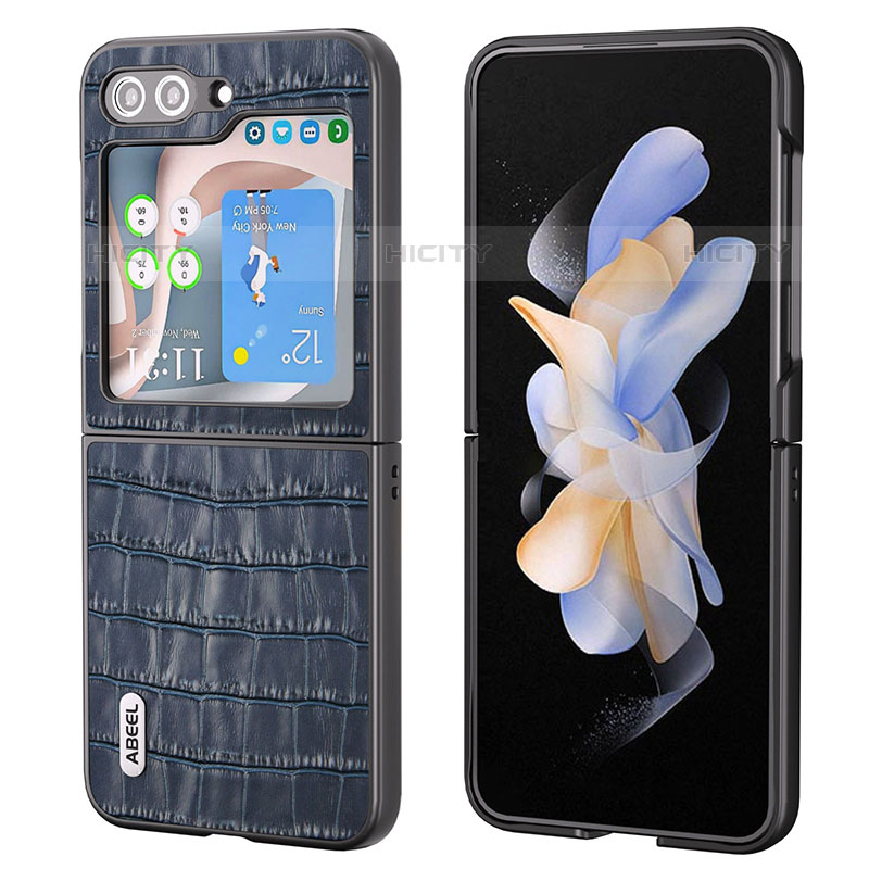 Funda Bumper Lujo Cuero y Plastico Mate Carcasa BH8 para Samsung Galaxy Z Flip5 5G Azul