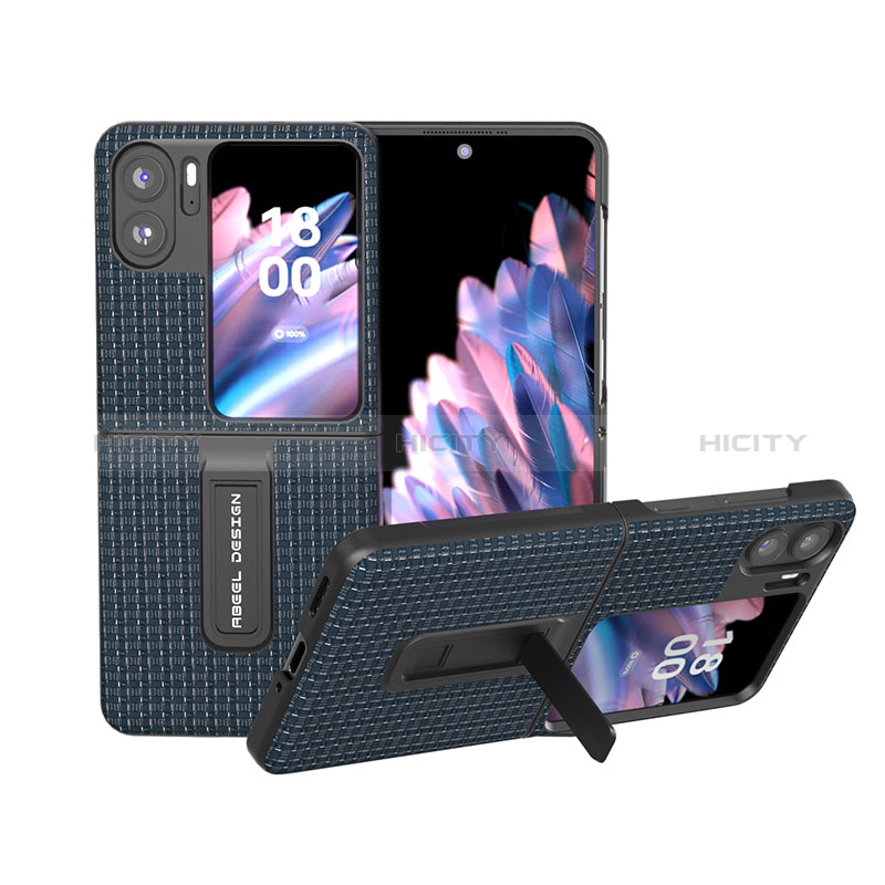 Funda Bumper Lujo Cuero y Plastico Mate Carcasa BH9 para Oppo Find N2 Flip 5G Azul