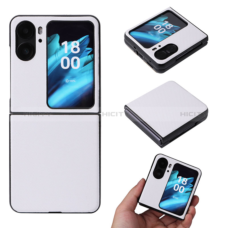 Funda Bumper Lujo Cuero y Plastico Mate Carcasa BY1 para Oppo Find N2 Flip 5G Blanco