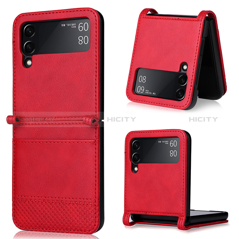 Funda Bumper Lujo Cuero y Plastico Mate Carcasa BY1 para Samsung Galaxy Z Flip3 5G Rojo