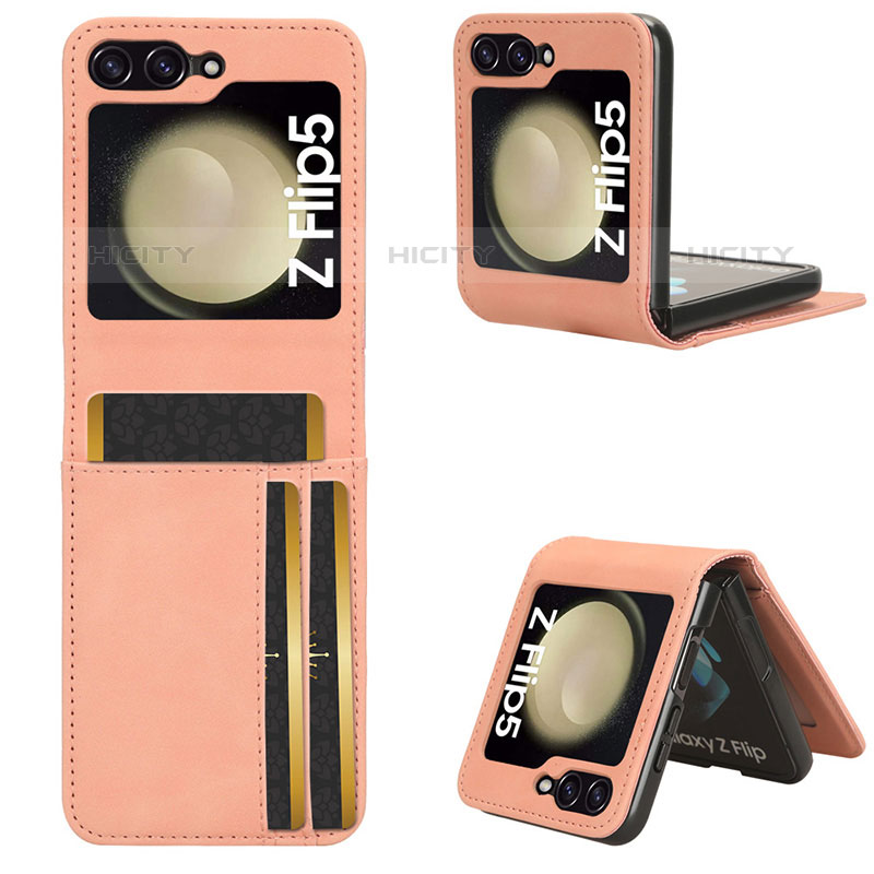 Funda Bumper Lujo Cuero y Plastico Mate Carcasa BY1 para Samsung Galaxy Z Flip5 5G Oro Rosa