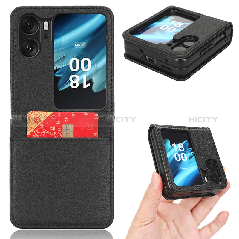 Funda Bumper Lujo Cuero y Plastico Mate Carcasa BY2 para Oppo Find N2 Flip 5G