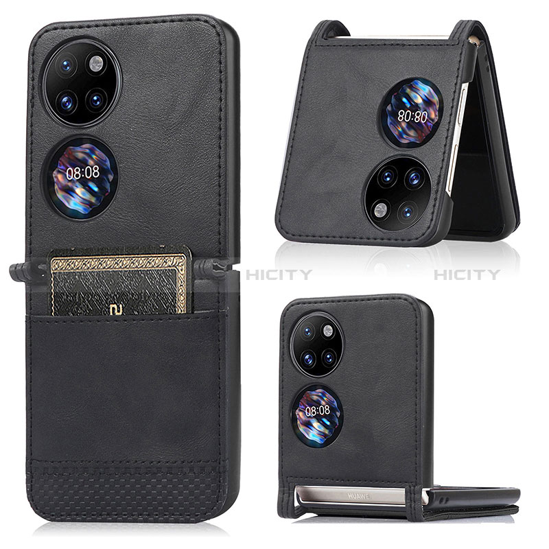 Funda Bumper Lujo Cuero y Plastico Mate Carcasa BY3 para Huawei P60 Pocket Negro