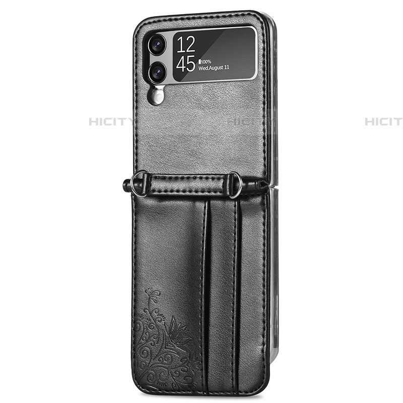 Funda Bumper Lujo Cuero y Plastico Mate Carcasa C01 para Samsung Galaxy Z Flip4 5G Negro