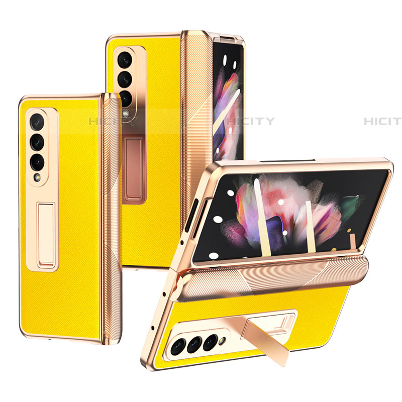 Funda Bumper Lujo Cuero y Plastico Mate Carcasa C01 para Samsung Galaxy Z Fold4 5G Amarillo