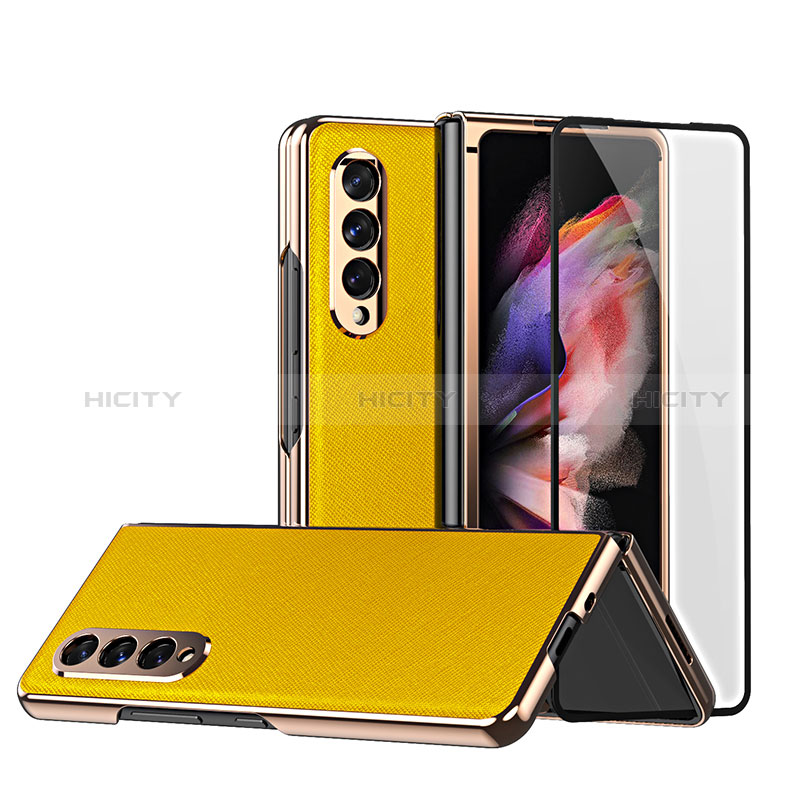 Funda Bumper Lujo Cuero y Plastico Mate Carcasa C02 para Samsung Galaxy Z Fold3 5G Amarillo