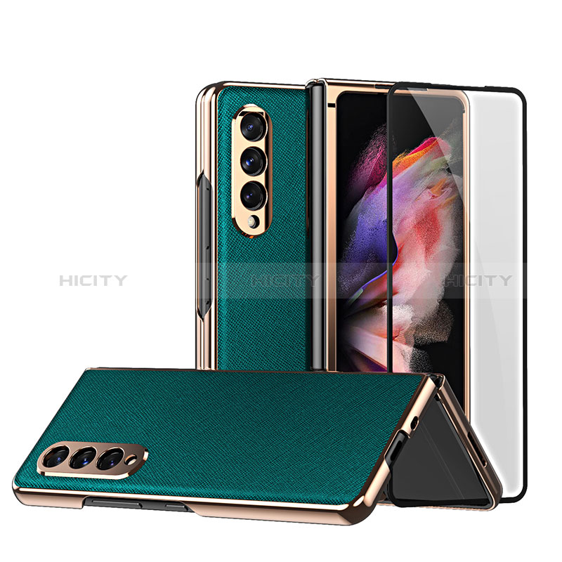 Funda Bumper Lujo Cuero y Plastico Mate Carcasa C02 para Samsung Galaxy Z Fold3 5G Verde