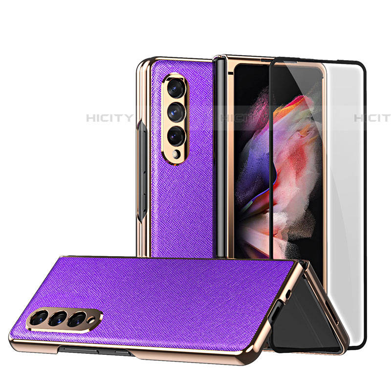 Funda Bumper Lujo Cuero y Plastico Mate Carcasa C02 para Samsung Galaxy Z Fold4 5G Morado